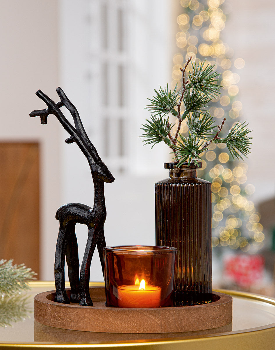 Deko Ensemble Black Deer Winterzauber rund Glas Hirsch Weihnachtsdeko