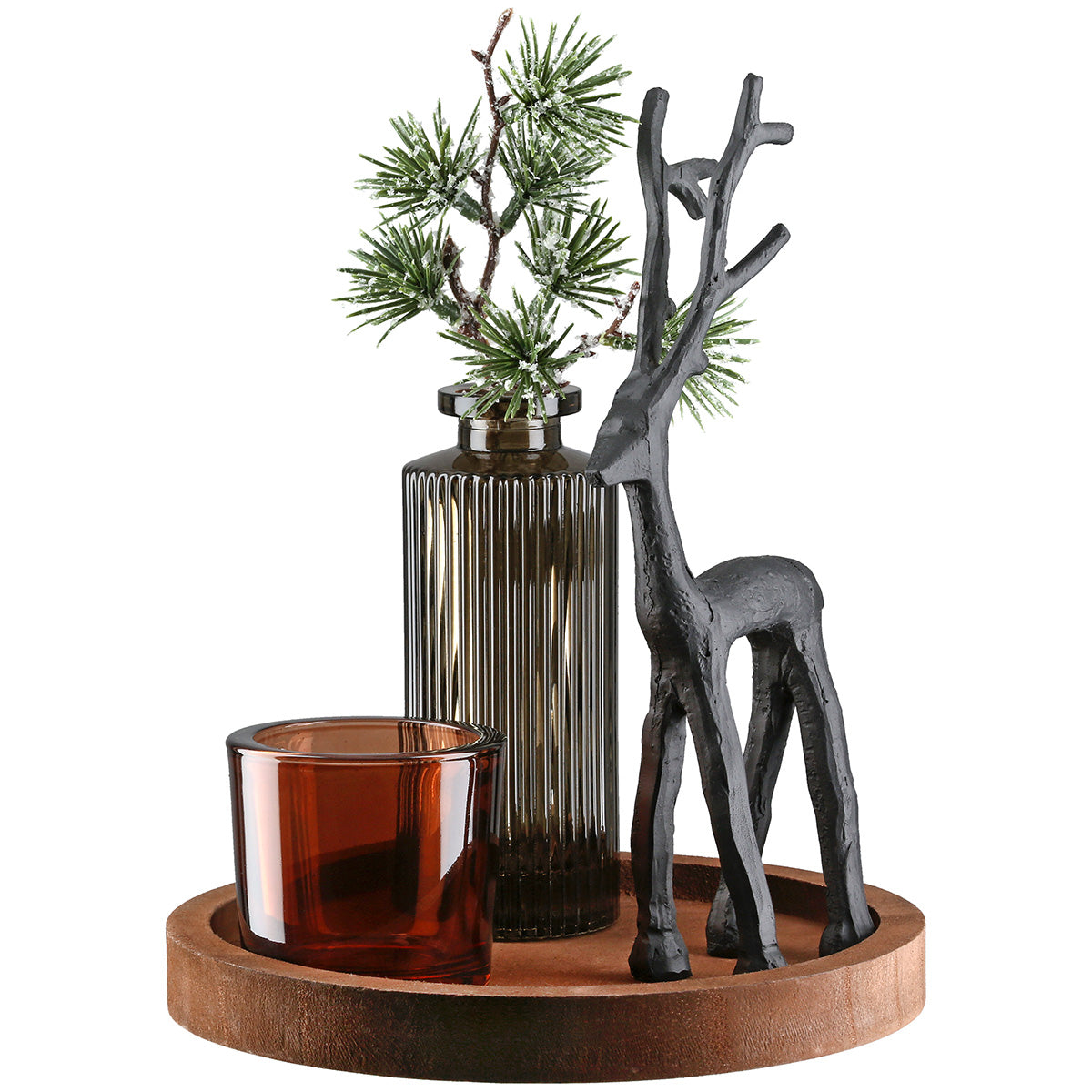 Deko Ensemble Black Deer Winterzauber rund Glas Hirsch Weihnachtsdeko