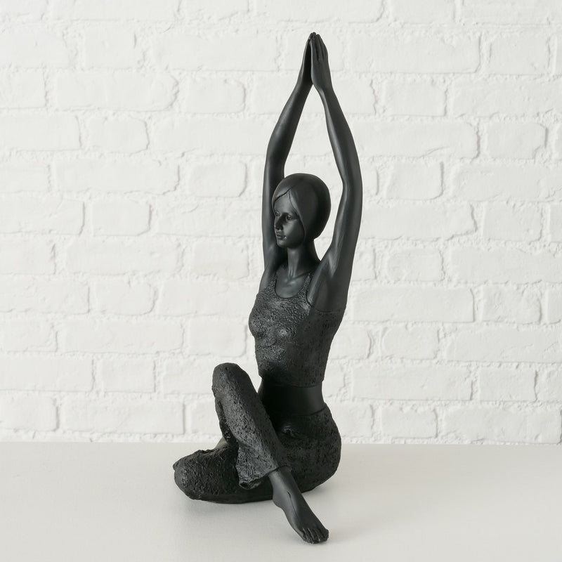 2er Set Yoga Meditation Figuren 'Asana' - Elegante Schwarze Kunstharz Skulpturen, Yoga Damen in Sitzposition, 40cm Höhe