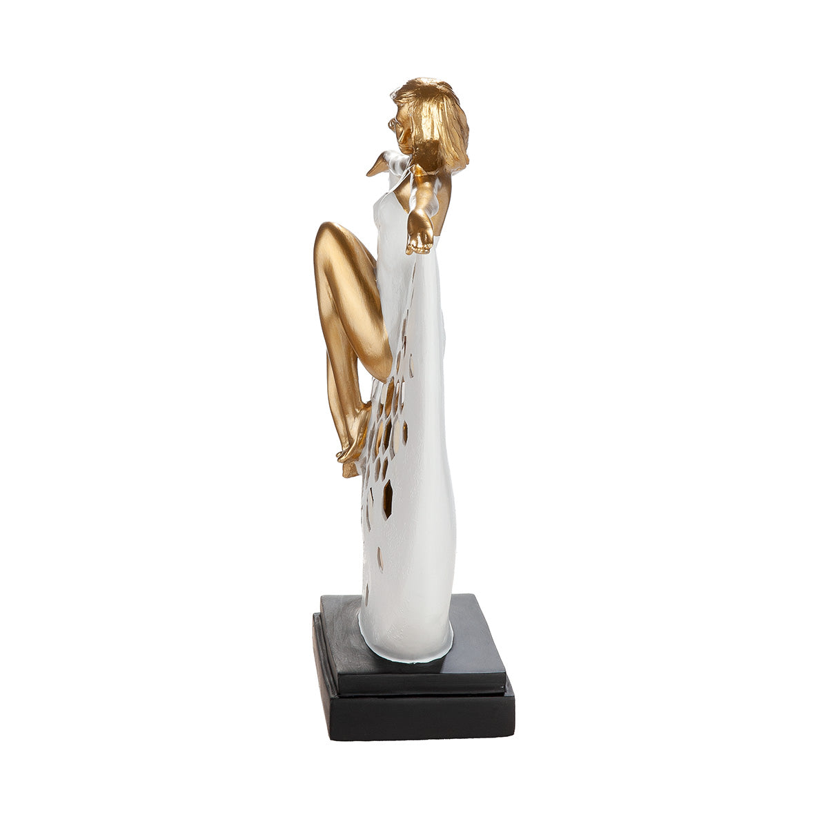 Skulptur Lichttanz Frau weiß goldfarben 34 cm