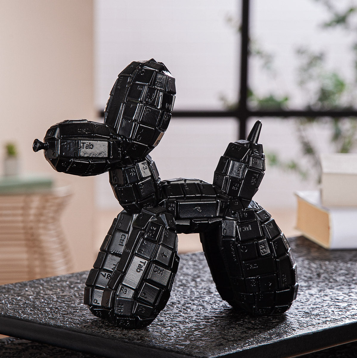 Dekofigur KeyDog Ballonhund Schwarz Tastatur-Design 21 cm