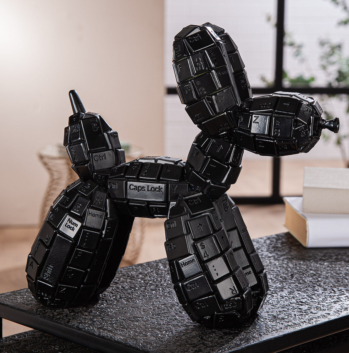 Dekofigur KeyDog XL Ballonhund Schwarz Tastatur-Design 31 cm