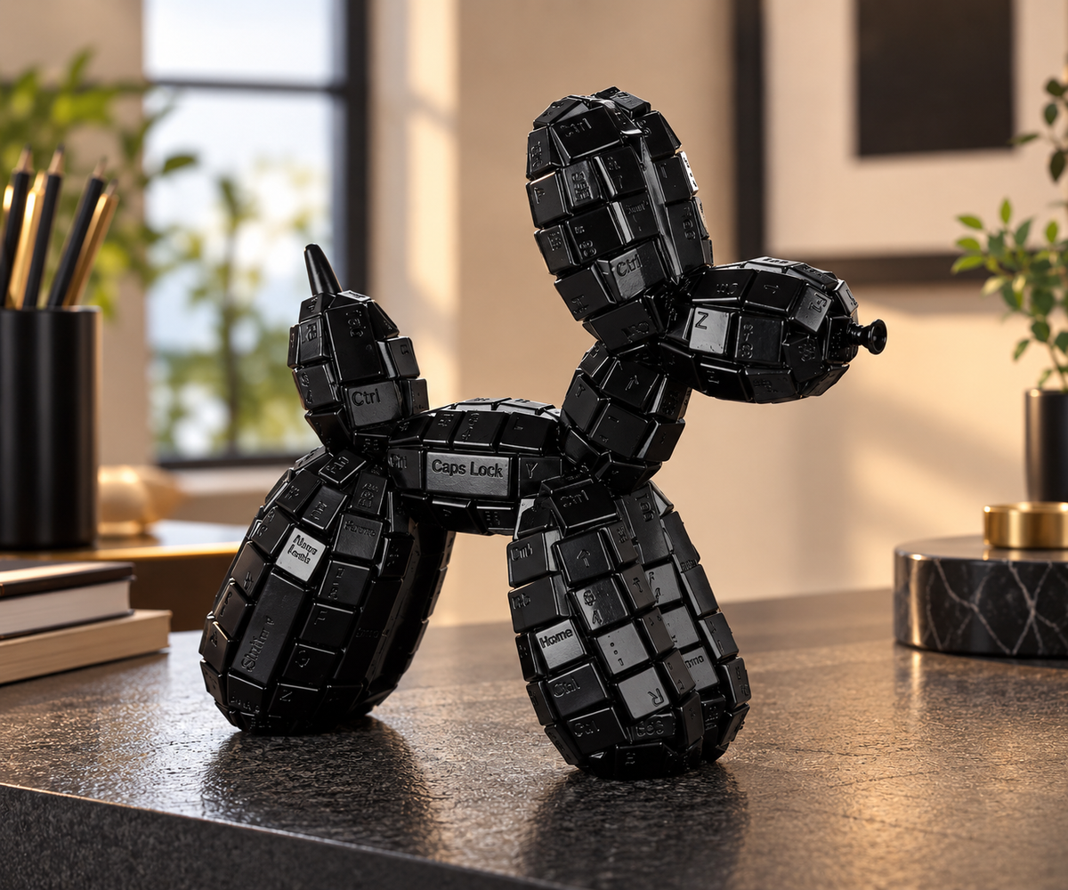 Dekofigur KeyDog XL Ballonhund Schwarz Tastatur-Design 31 cm