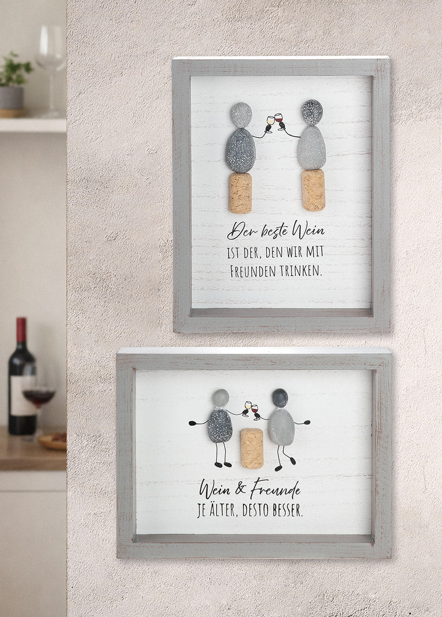 Steinbild 2er Set Weinfreunde Wanddeko modern Spruch Wein