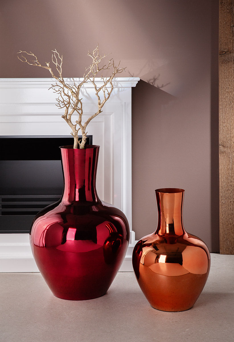 Vase Lumina Bauchig Orange Metall 51 cm