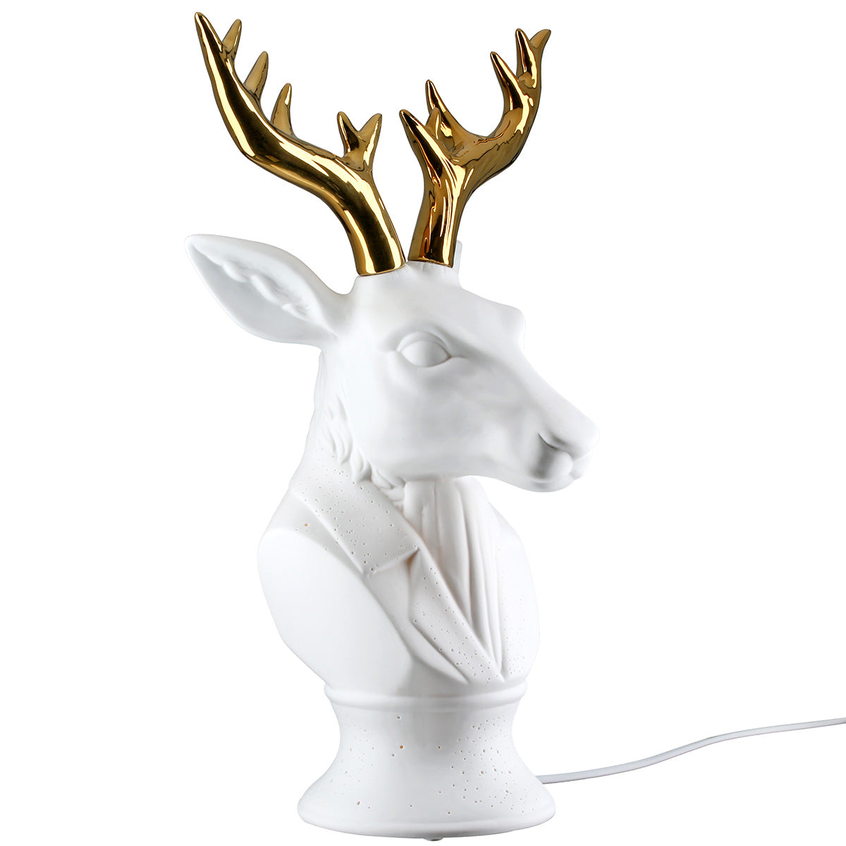 Tischleuchte Cervaro Hirsch Weiß Gold Porzellan 40.5 cm
