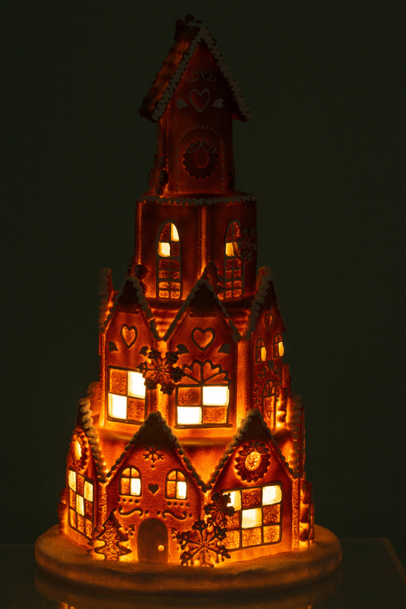 Märchenhaftes Lebkuchenhaus Turm mit LED-Beleuchtung - Ein festlicher Blickfang in detailverliebter Ausführung