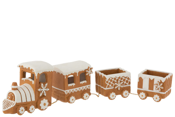 Handgemaakte poly peperkoektrein - Kunstzinnige kerstdecoratie in bruin 