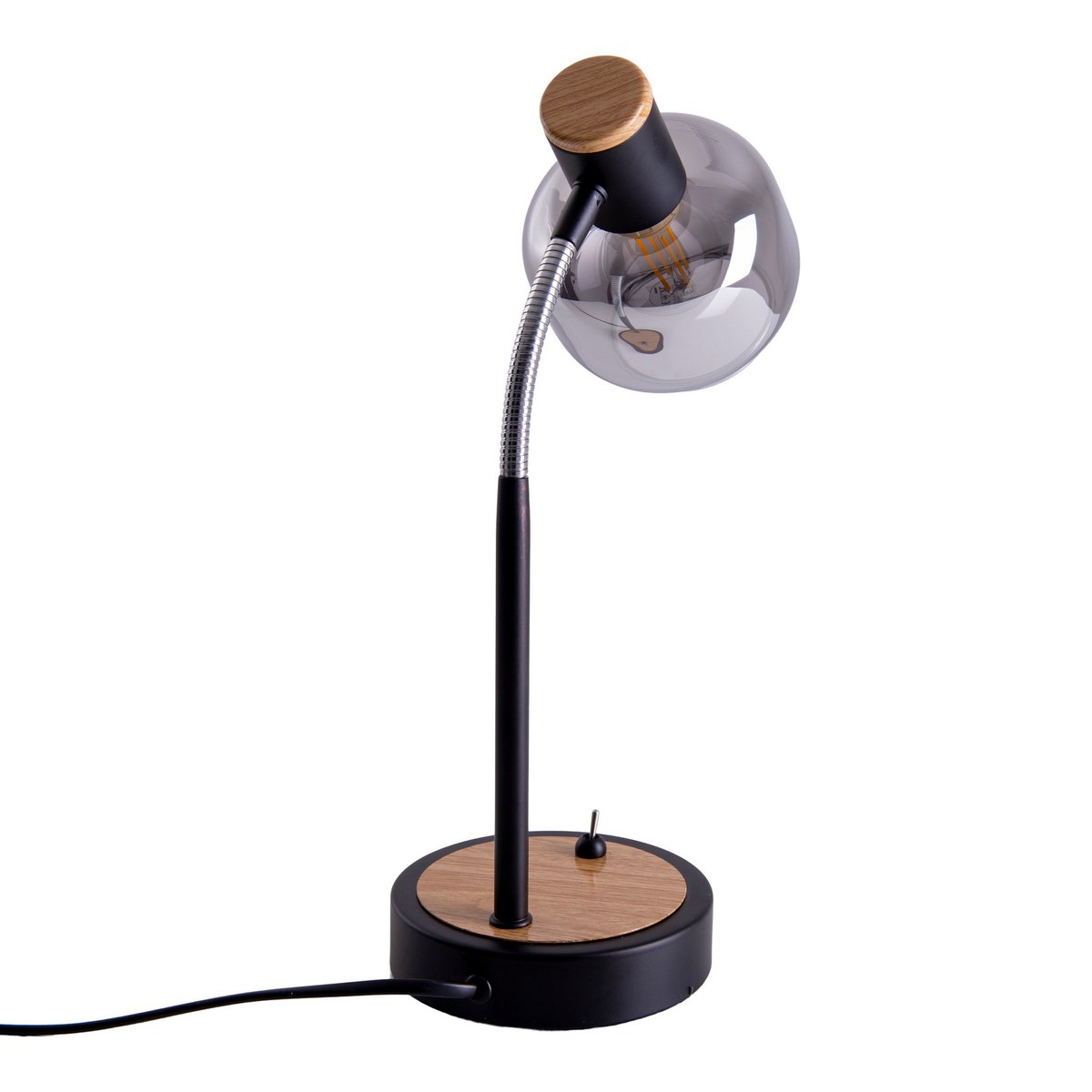 Tischleuchte "FUMOSO", Tischlampe aus Metall und Glas in Schwarz,, mit E14-Fassung, für Esszimmer, Wohnzimmer, Diele oder Büro, Tischlampe 34 cm hoch
