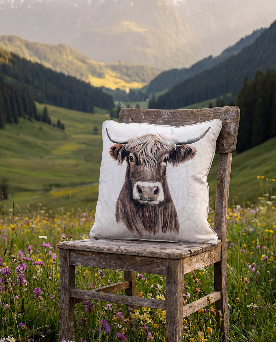 Dekokissen Fiona 3er Set Hochlandrind beige braun 43 x 43 cm