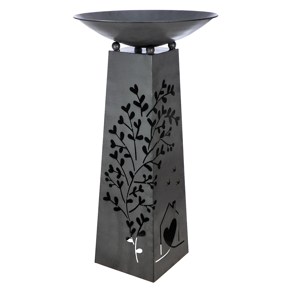 Metall Schalenständer Zuhause mit Baum und Herzmotiv in Grau Höhe 95cm