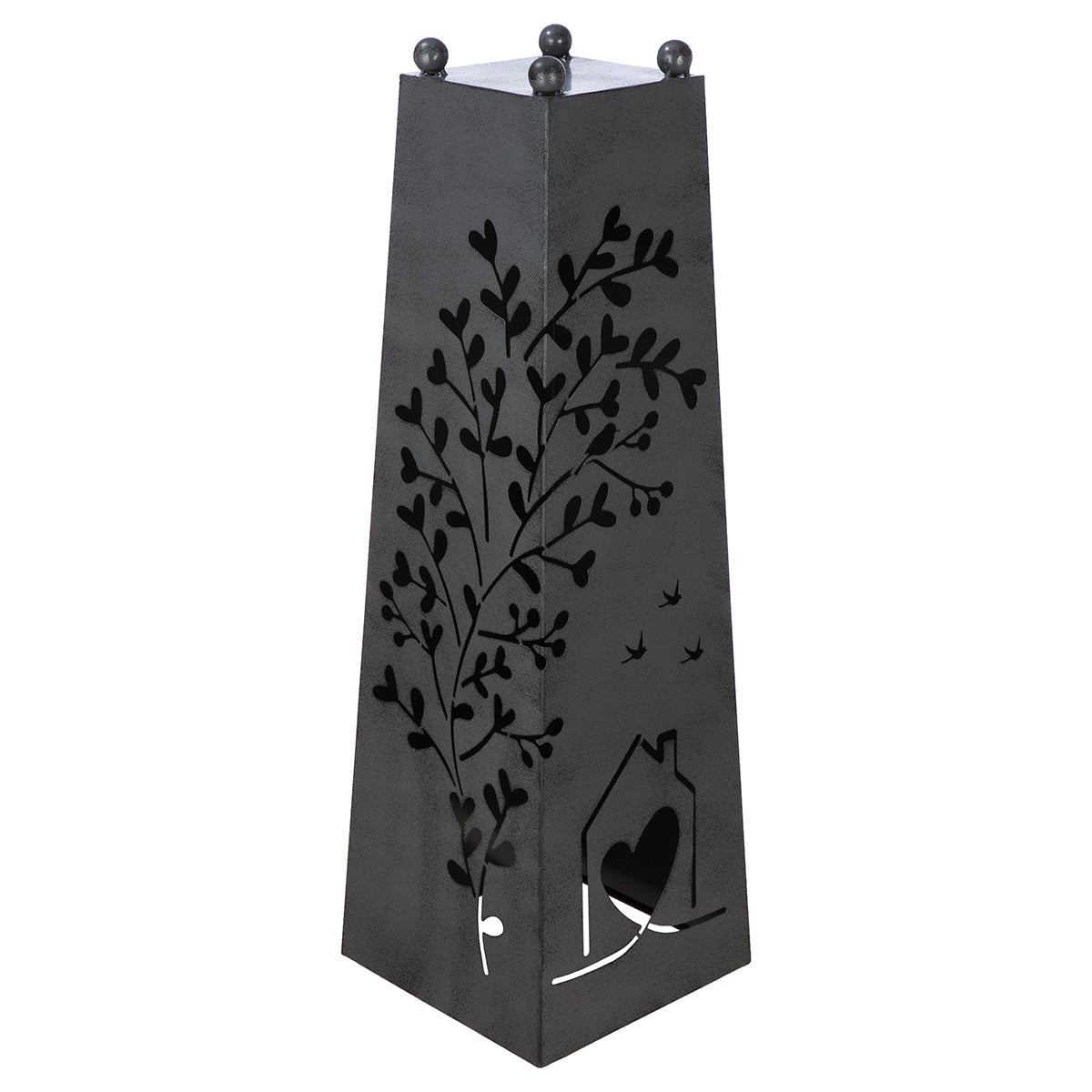 Metall Schalenständer Zuhause mit Baum und Herzmotiv in Grau Höhe 95cm