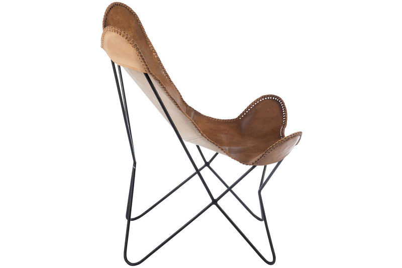Luxus Lounge-Sessel Cognac - Echtleder mit schwarzem Metallgestell