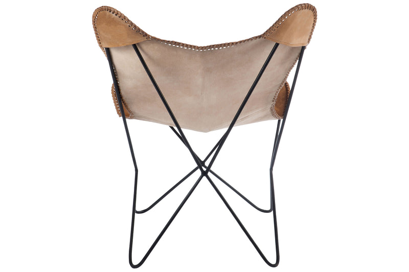 Luxus Lounge-Sessel "Kognak" - Echtleder mit schwarzem Metallgestell