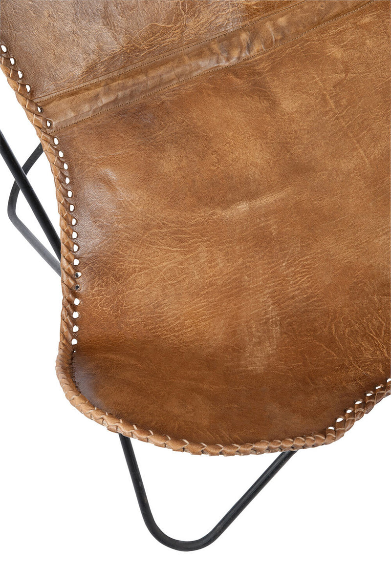 Luxus Lounge-Sessel Cognac - Echtleder mit schwarzem Metallgestell