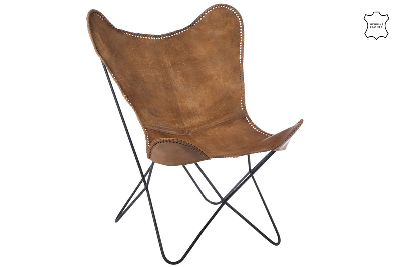 Luxus Lounge-Sessel Cognac - Echtleder mit schwarzem Metallgestell