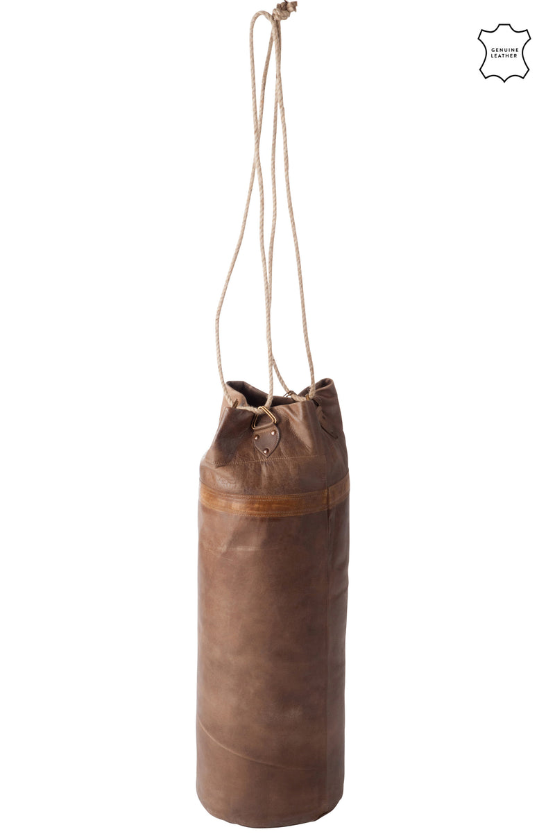 Hochwertiger Boxsack Zylinder aus echtem Leder in Cognac - Handgefertigtes Meisterwerk