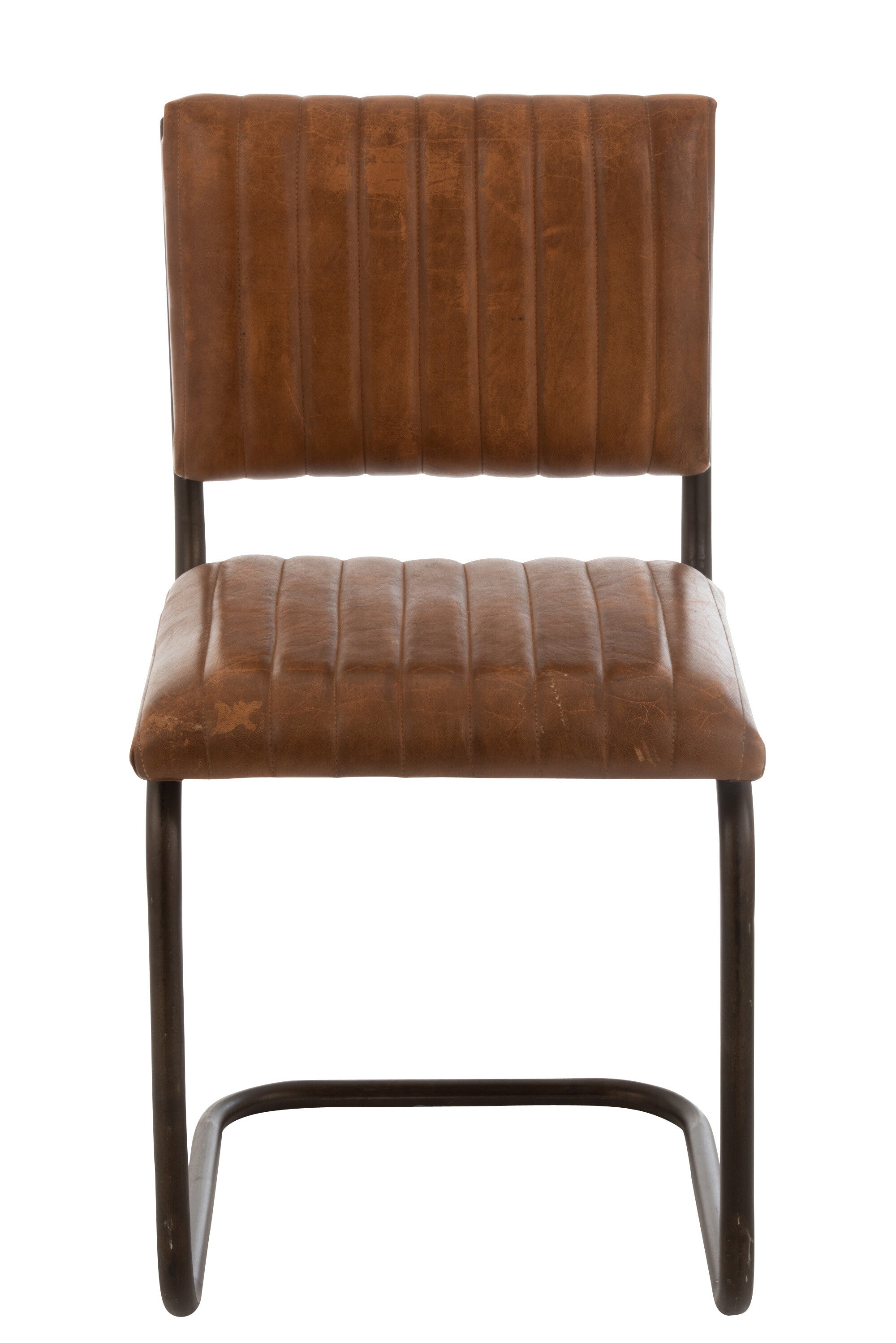 Set van 2 sledestoelen gemaakt van leer en metaal in cognac