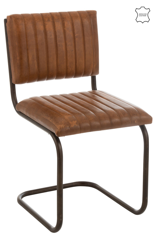 2er Set Freischwinger Stühle aus Leder und Metall in Cognac