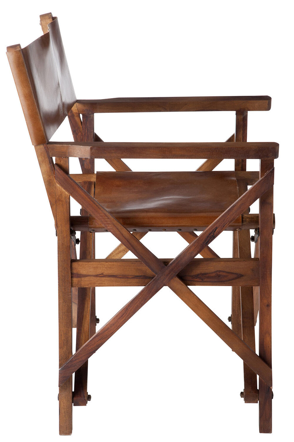 Director's chair folding chair - A combination of precious wood and luxury leather in cognac