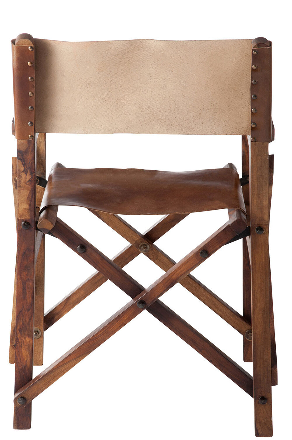 Director's chair folding chair - A combination of precious wood and luxury leather in cognac