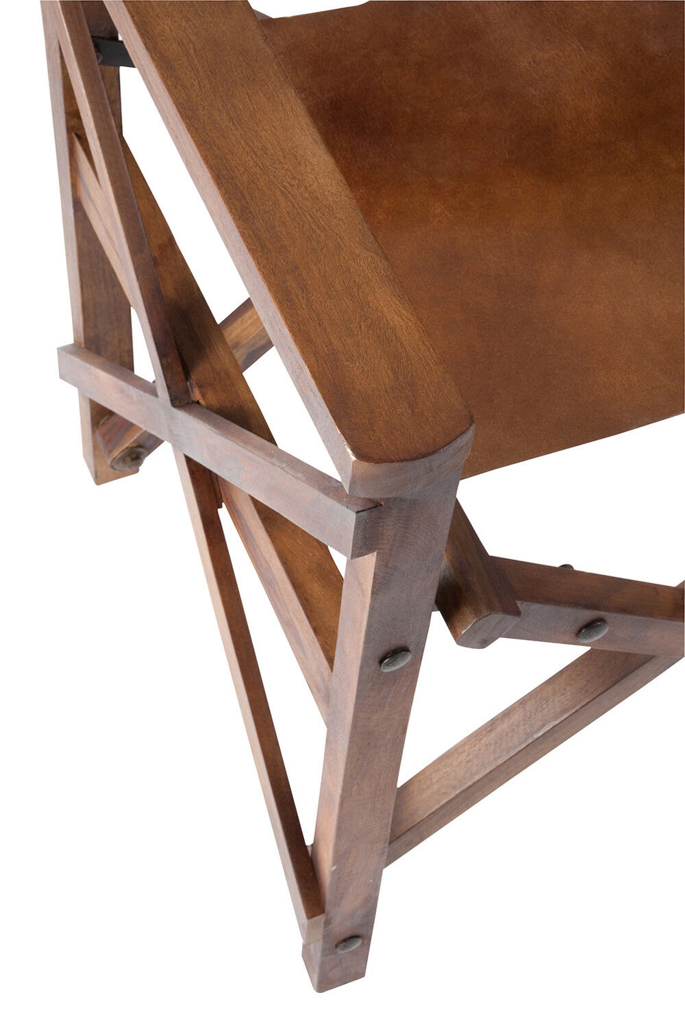 Director's chair folding chair - A combination of precious wood and luxury leather in cognac