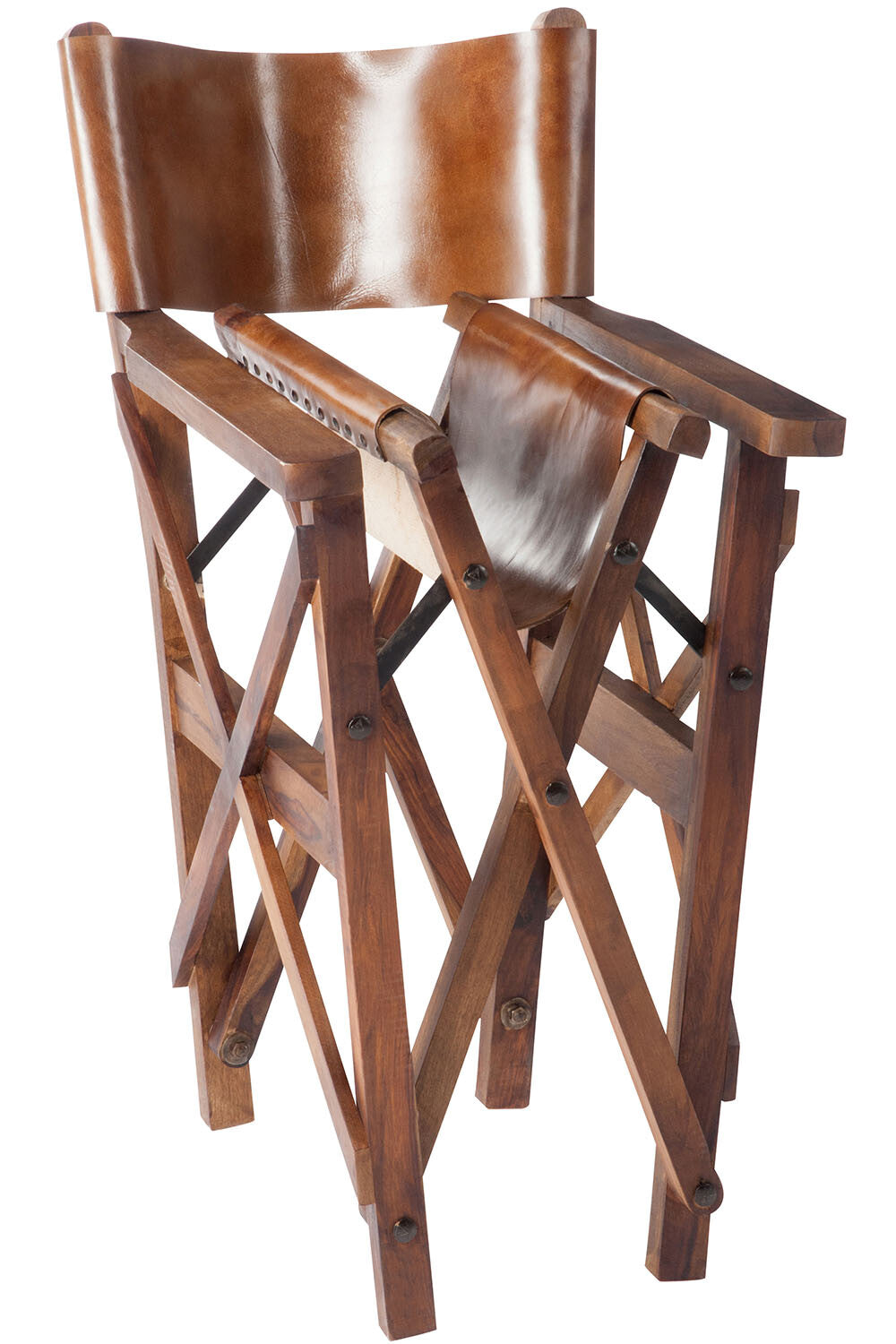 Director's chair folding chair - A combination of precious wood and luxury leather in cognac
