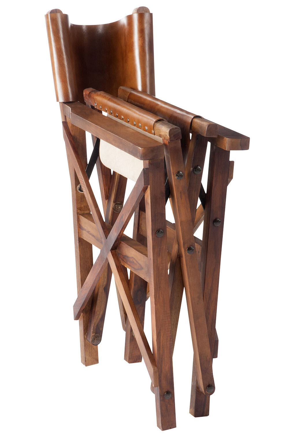 Director's chair folding chair - A combination of precious wood and luxury leather in cognac