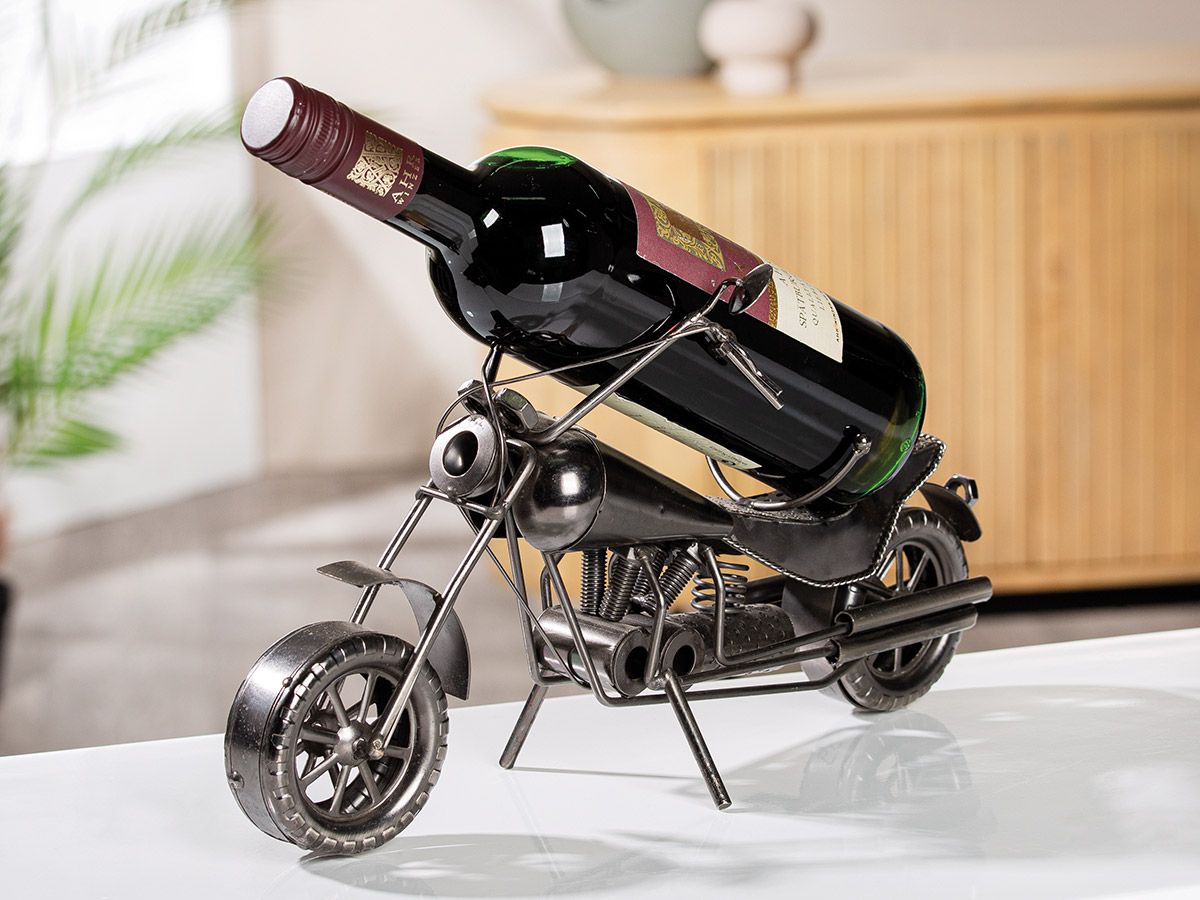 'Motorcycle' bottle holder - nickel-plated, for wine bottles, metal 