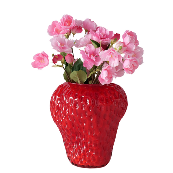 Glasvase BerryGlow Erdbeeroptik Rot Handgefertigt 20cm