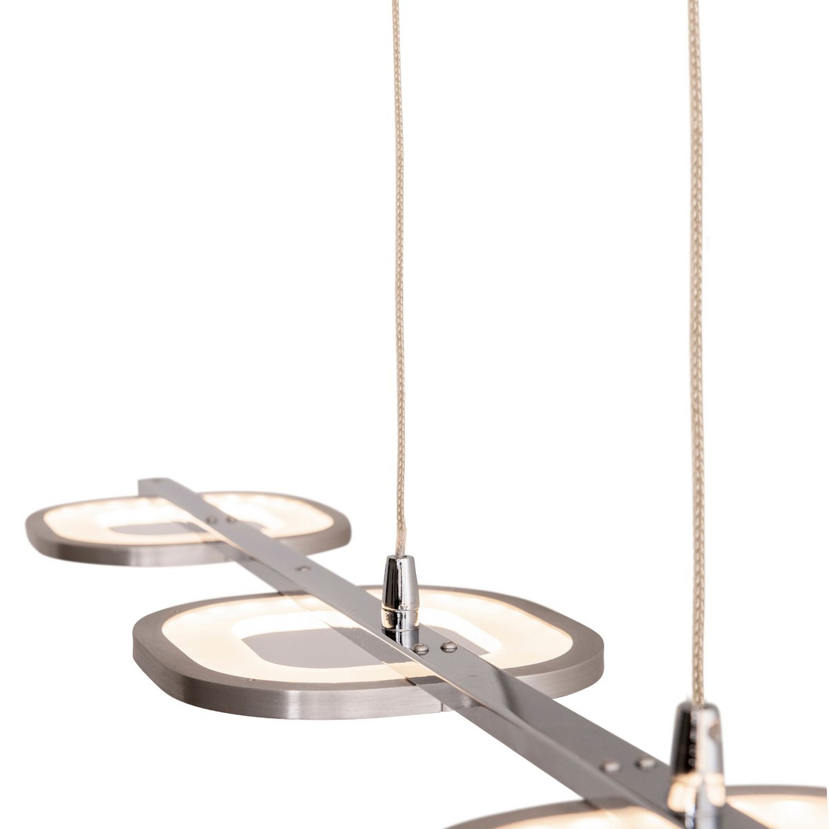 LED pendant light "BEAM" made of metal and plastic in bright steel, with integrated LED