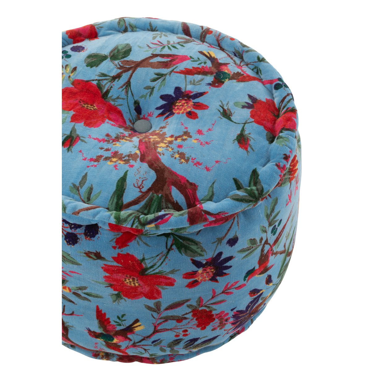 J-line-Pouf um Vögel/Blumen Baumwollletze Blau