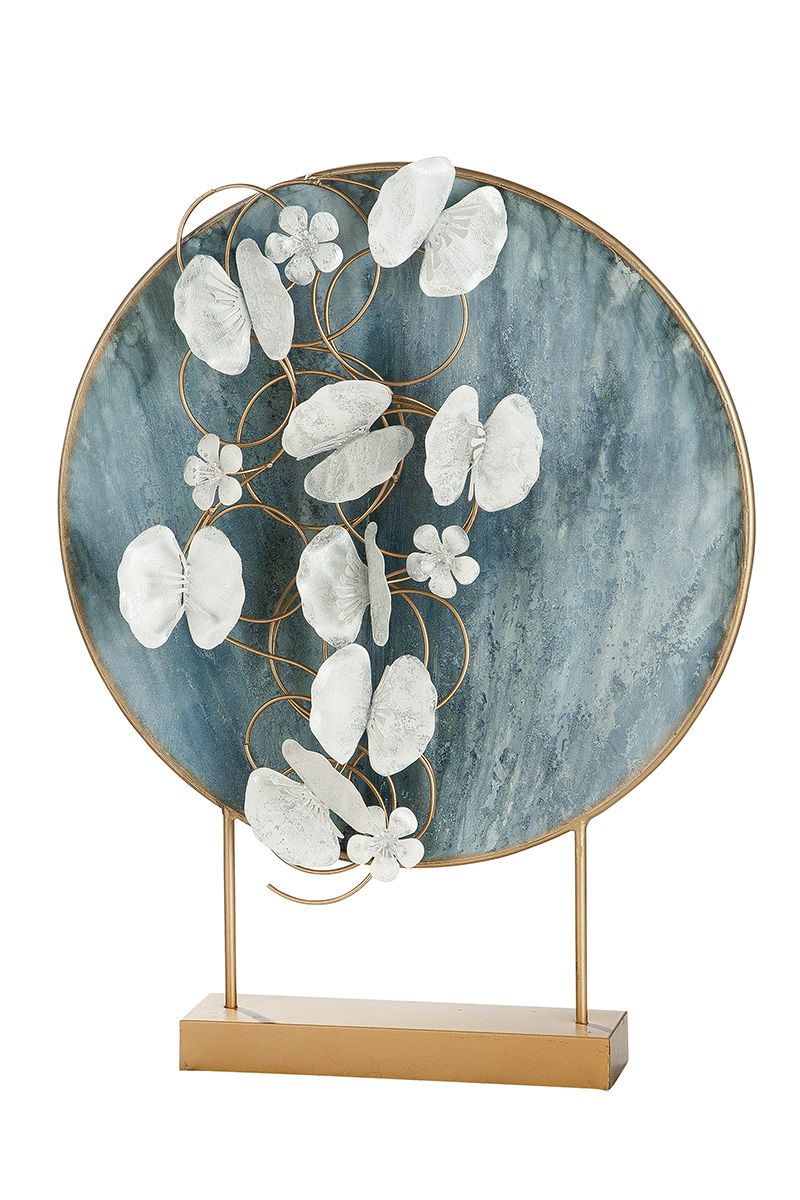 Metal sculpture "Blossoms" with flower design in blue