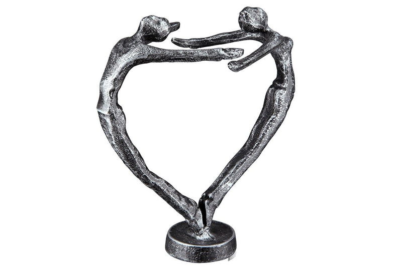 Skulptur DOPPELHERZ Mann und Frau bilden ein Herz Dekoobjekt aus Eisen antik schwarz silberfarben Figur Liebe Verliebte Romantiker