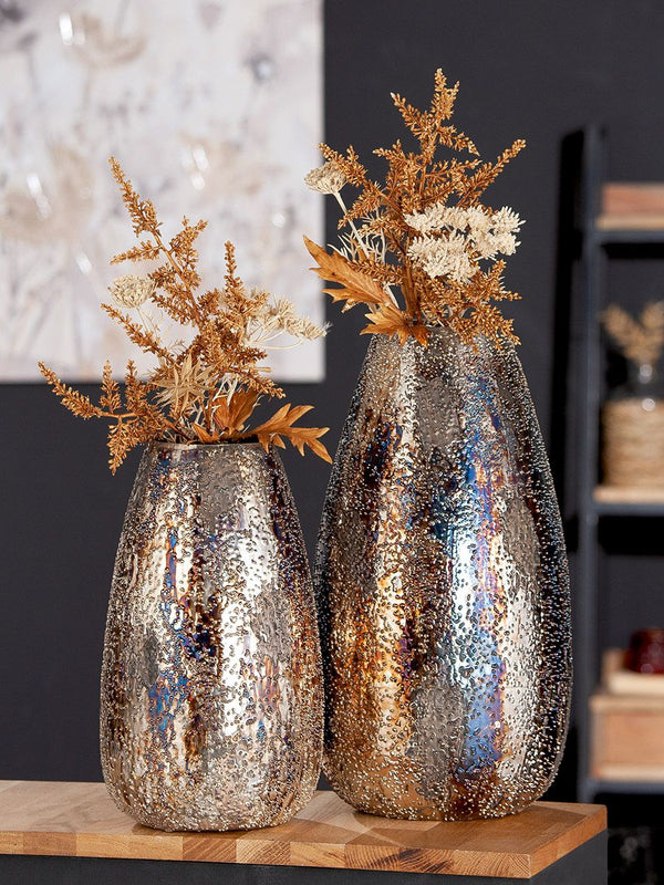 Elegante Metall Deko Vase 'Pavone' in Braun/Blau Metallic - Erhältlich in Zwei Größen, Für Modernes Flair und Stilvolle Akzente