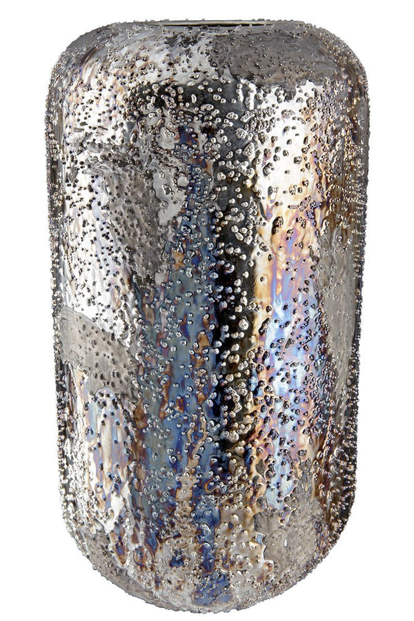 Elegant metal decorative vase 'Pavone' - metallic blue &amp; brown, cylindrical design for a modern ambience 