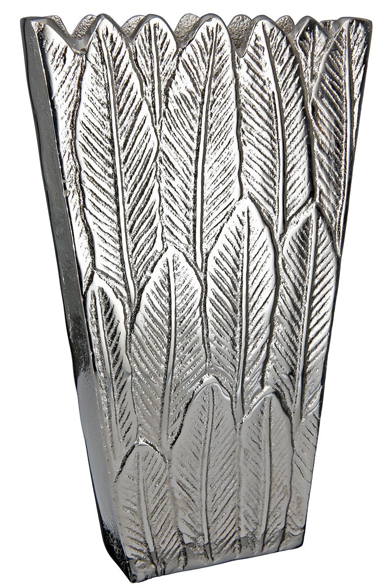 Feather Trio A collection of handmade silver colored aluminum vases