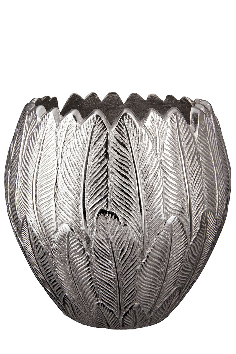 Sphärische Eleganz Handgefertigte Aluminium Kugelvase 'Feder' in Silberfarben