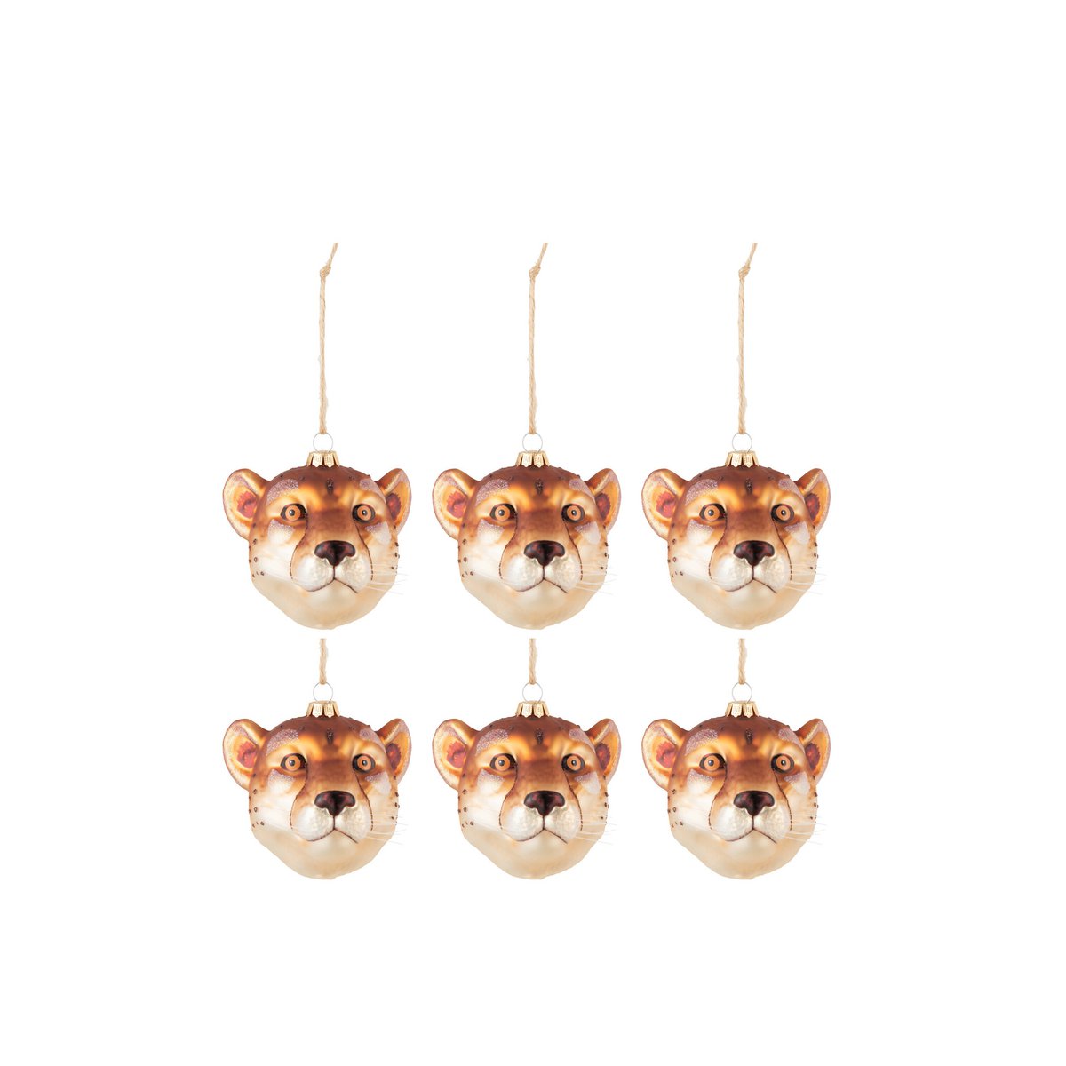 Weihnachtskugel Löwenkopf - Glas - Braun - 6er-Box