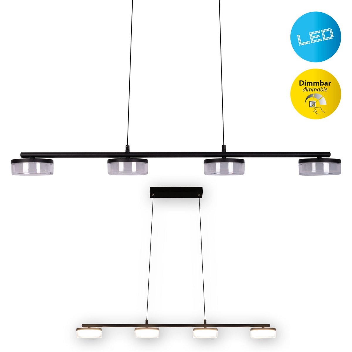LED Pendelleuchte "CIMO" aus Metall und Kunststoff in Schwarz, mit integrierter LED, Länge 96 cm