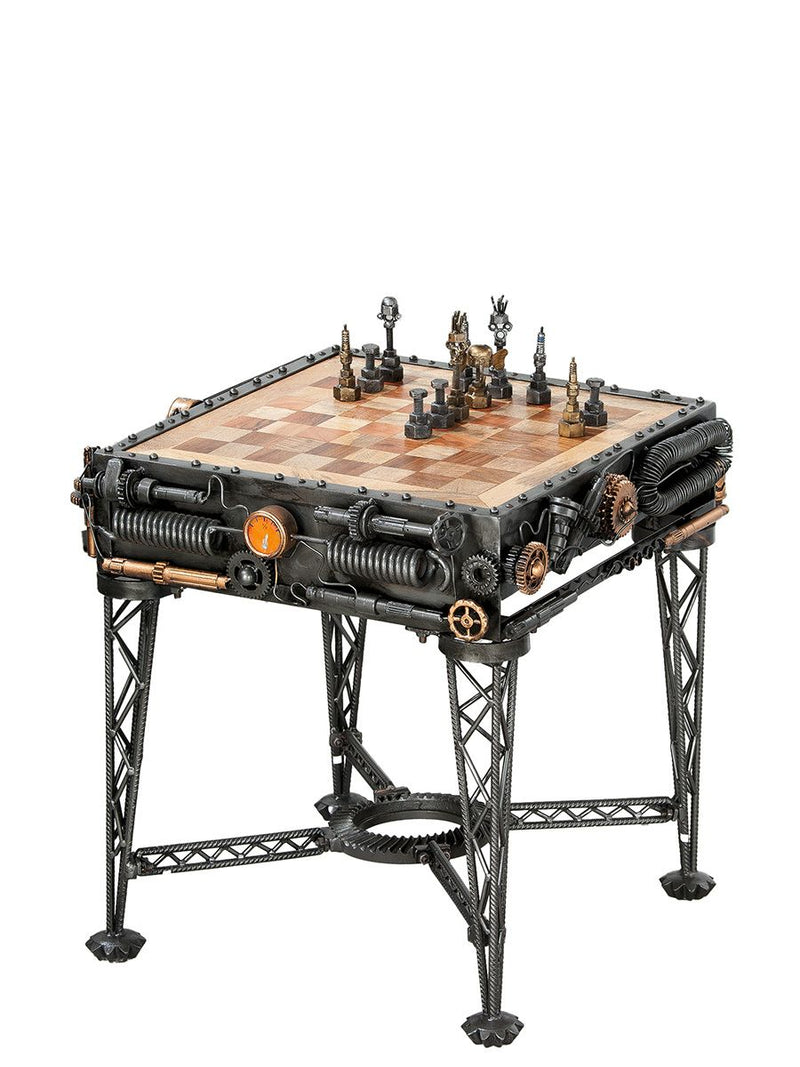 Unieke metalen schaaktafel "Steampunk" - Industrieel design ontmoet handgemaakt uniek
