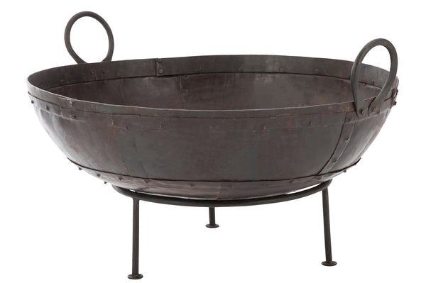 Handgemaakte metalen ronde tuinhaard donkerbruin met handgrepen
