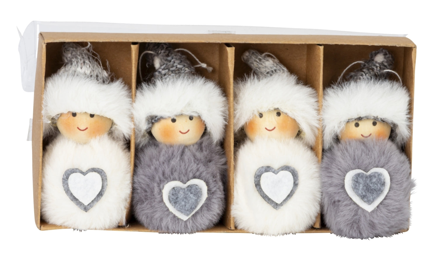 Weihnachtsbaumschmuck Holzpüppchen Leni grau weiß mit Herz 8 cm 4 Stück