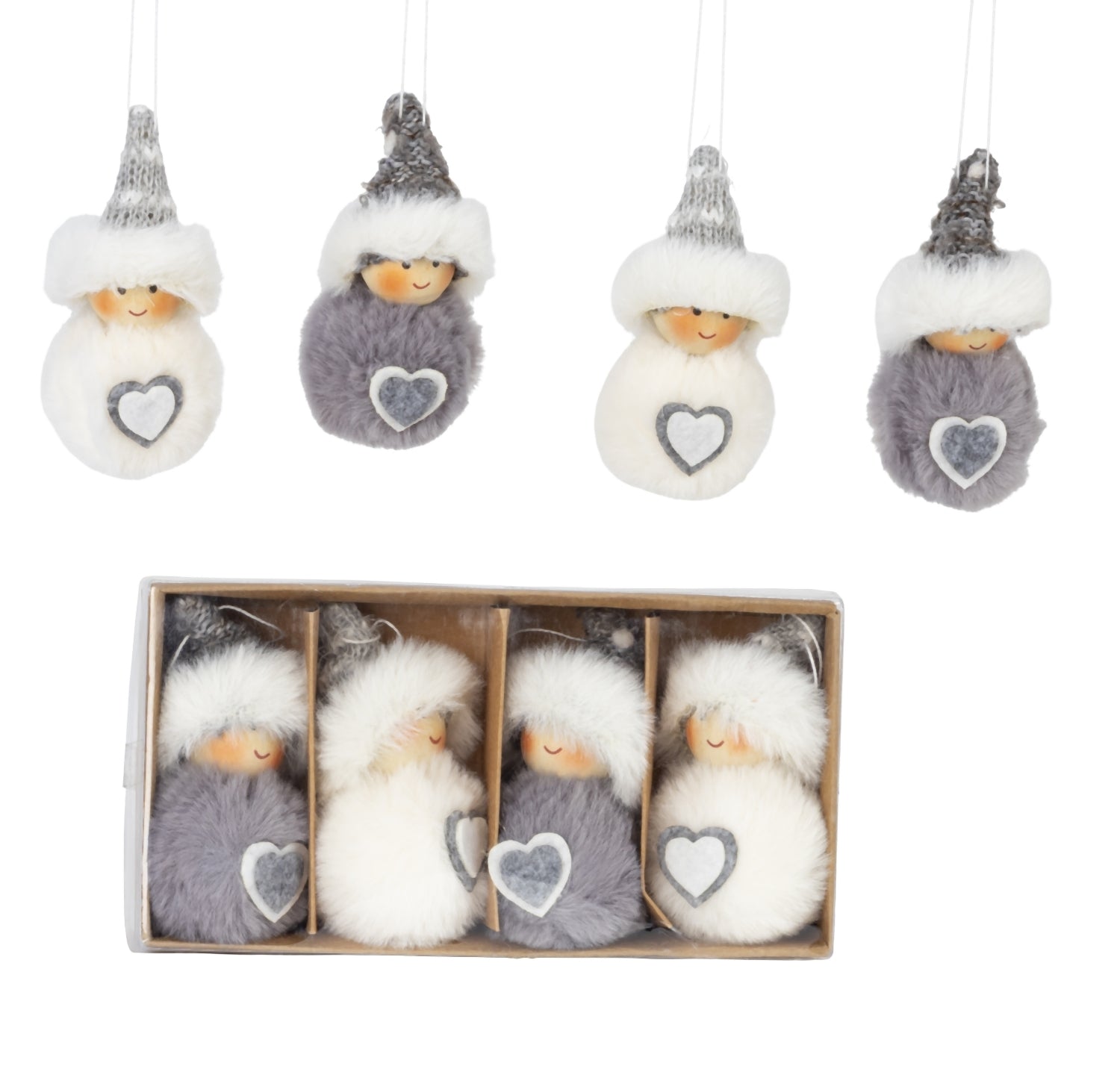 Weihnachtsbaumschmuck Holzpüppchen Leni grau weiß mit Herz 8 cm 4 Stück
