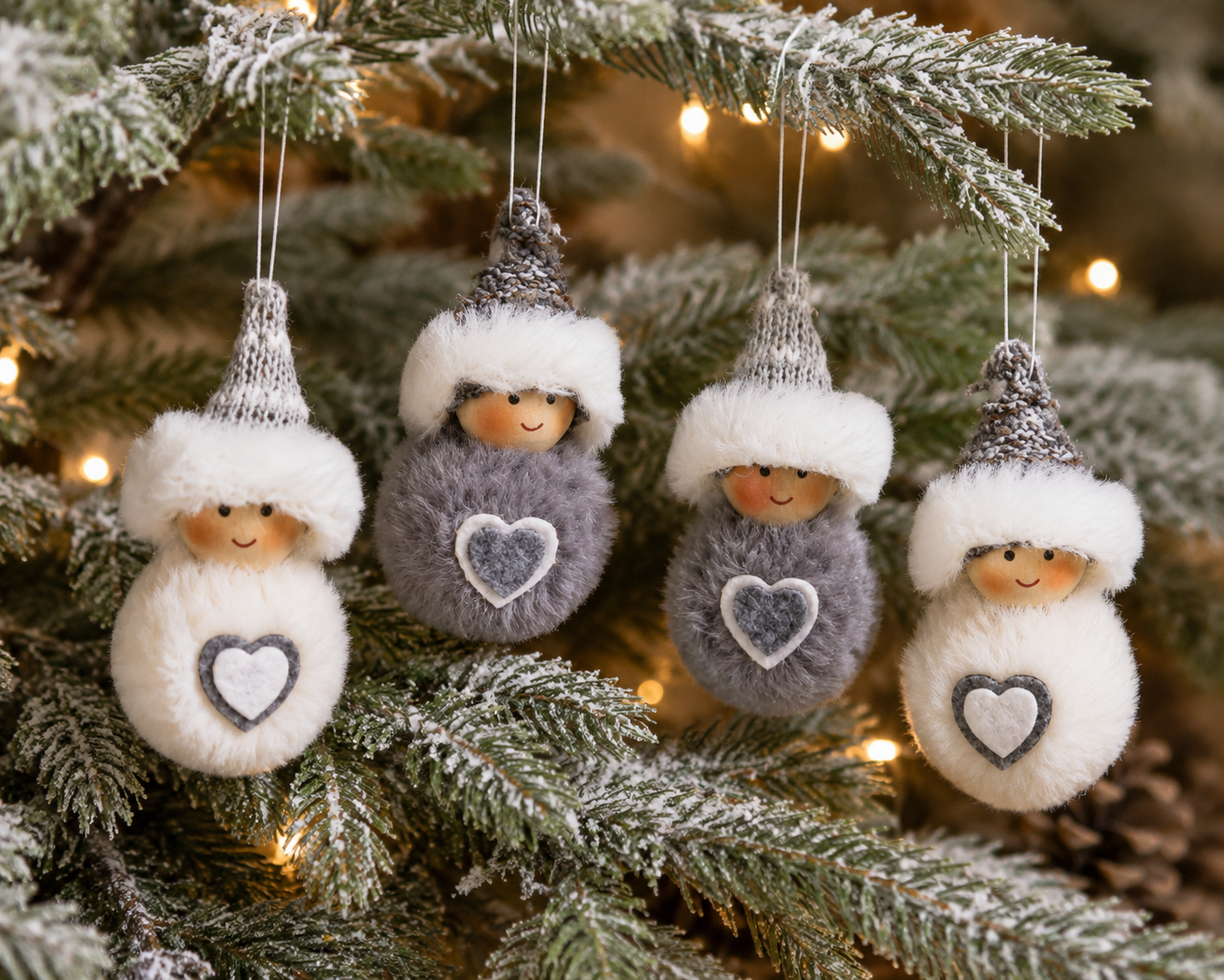 Weihnachtsbaumschmuck Holzpüppchen Leni grau weiß mit Herz 8 cm 4 Stück