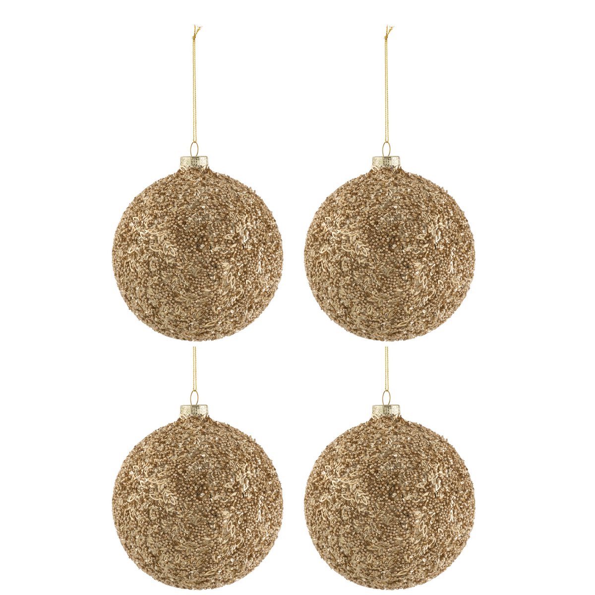 Doos met 4 kerstballen, glinsterend glas, goud, groot
