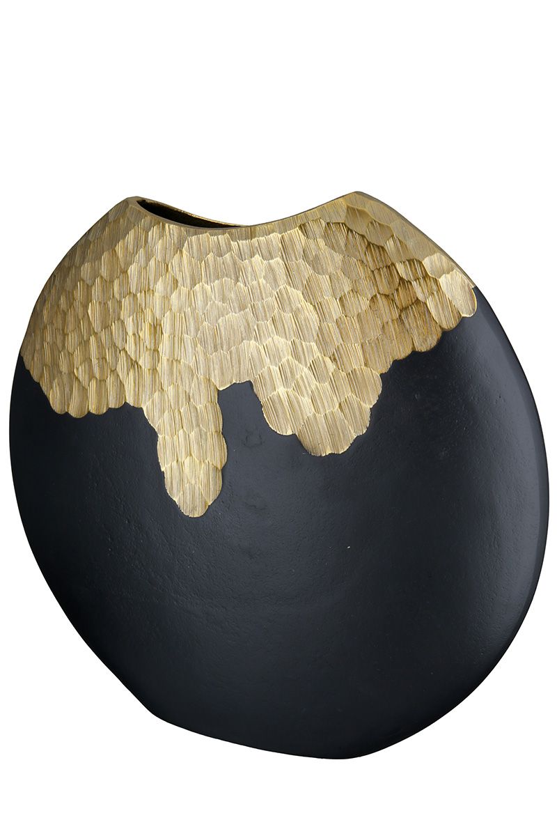 Aluminium Vase rund "Favo" in Schwarz/Goldfarben – Einzigartiges Design in Zwei Größen