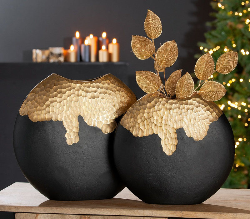 Aluminum vase round "Favo" in black/gold colors - unique design in two sizes
