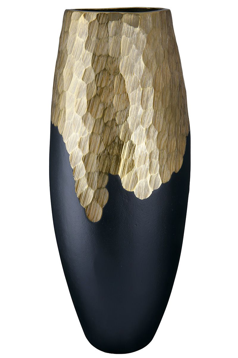 Handgefertigte 'Favo' Aluminium Vase - Rund, Schwarz/Gold, Ausdrucksstarke Akzente für Ihr Interieur