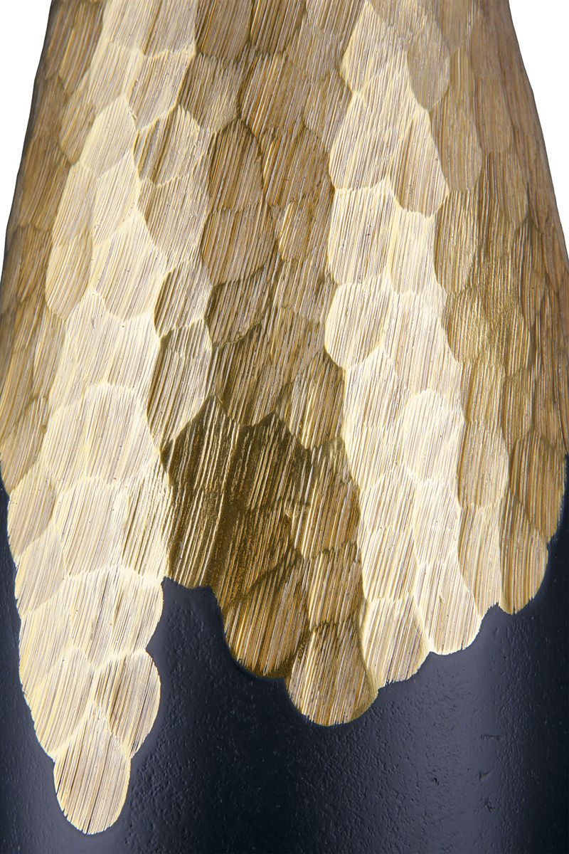 Handgefertigte 'Favo' Aluminium Vase - Rund, Schwarz/Gold, Ausdrucksstarke Akzente für Ihr Interieur